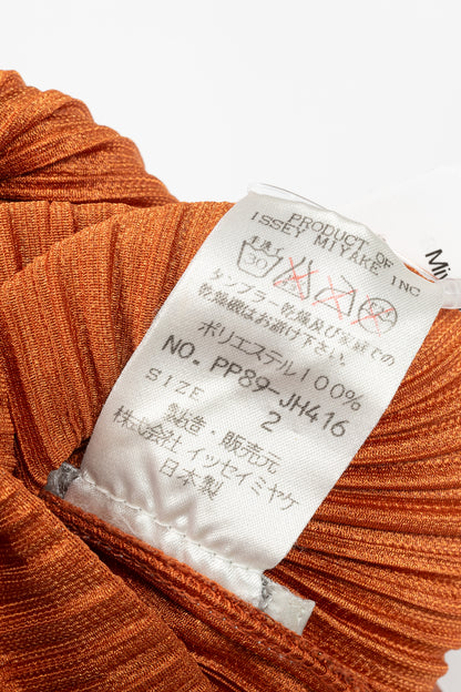 Pleats Please Issey Miyake Orange Metallic-Pattern Sleeveless Maxi Dress