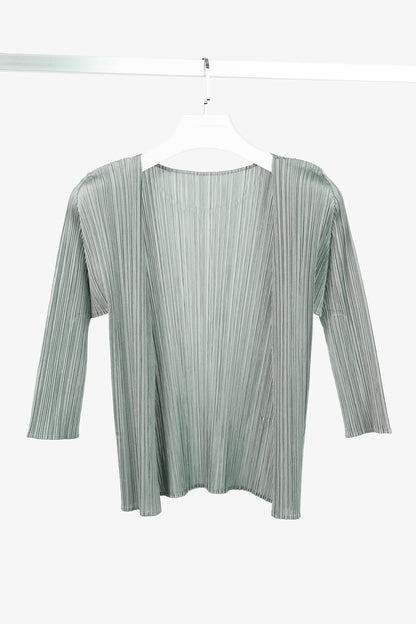 Pleats Please Issey Miyake Sage Green Grey Open-Front Cardigan
