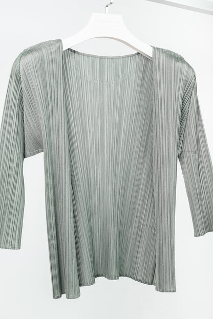 Pleats Please Issey Miyake Sage Green Grey Open-Front Cardigan