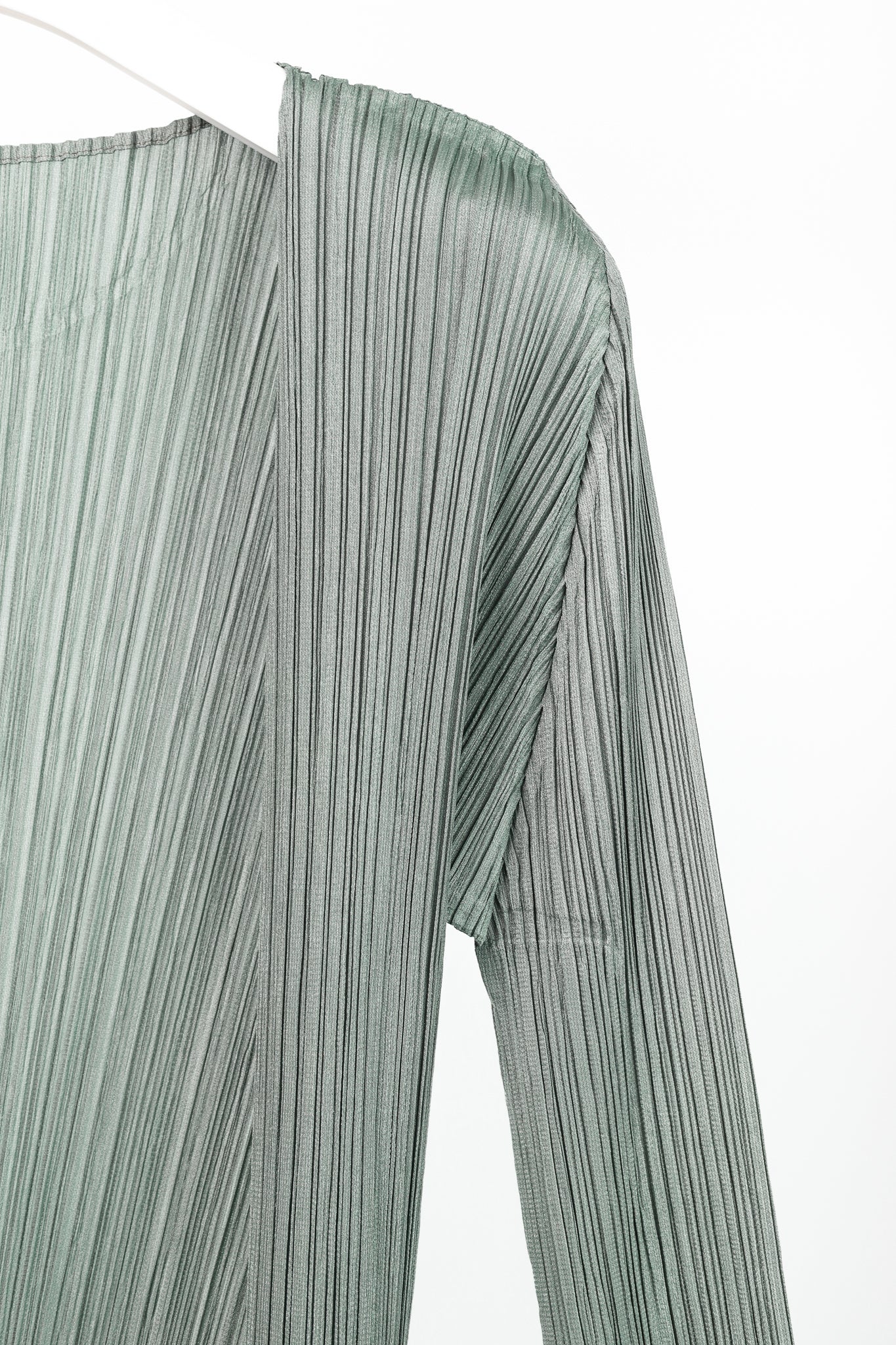 Pleats Please Issey Miyake Sage Green Grey Open-Front Cardigan