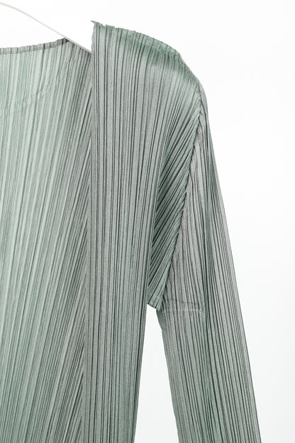 Pleats Please Issey Miyake Sage Green Grey Open-Front Cardigan