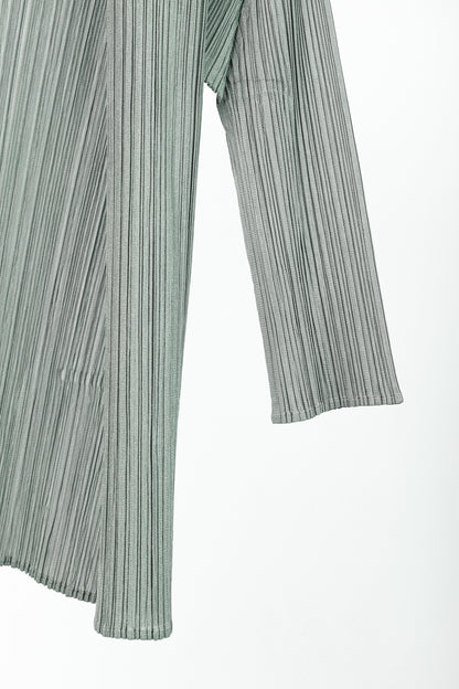 Pleats Please Issey Miyake Sage Green Grey Open-Front Cardigan