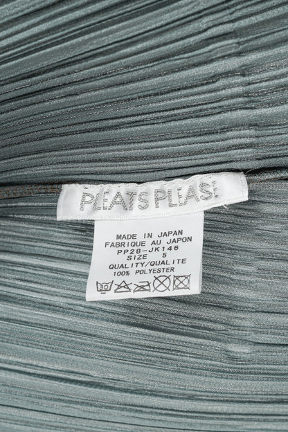 Pleats Please Issey Miyake Sage Green Grey Open-Front Cardigan