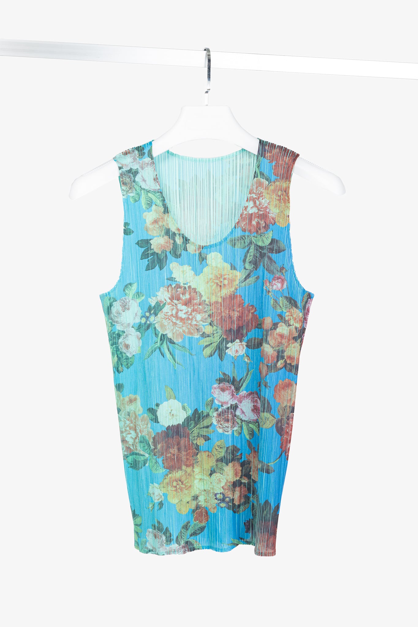 Pleats Please Issey Miyake AW94 Blue Floral Tank