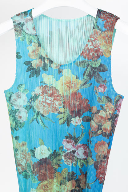 Pleats Please Issey Miyake AW94 Blue Floral Tank