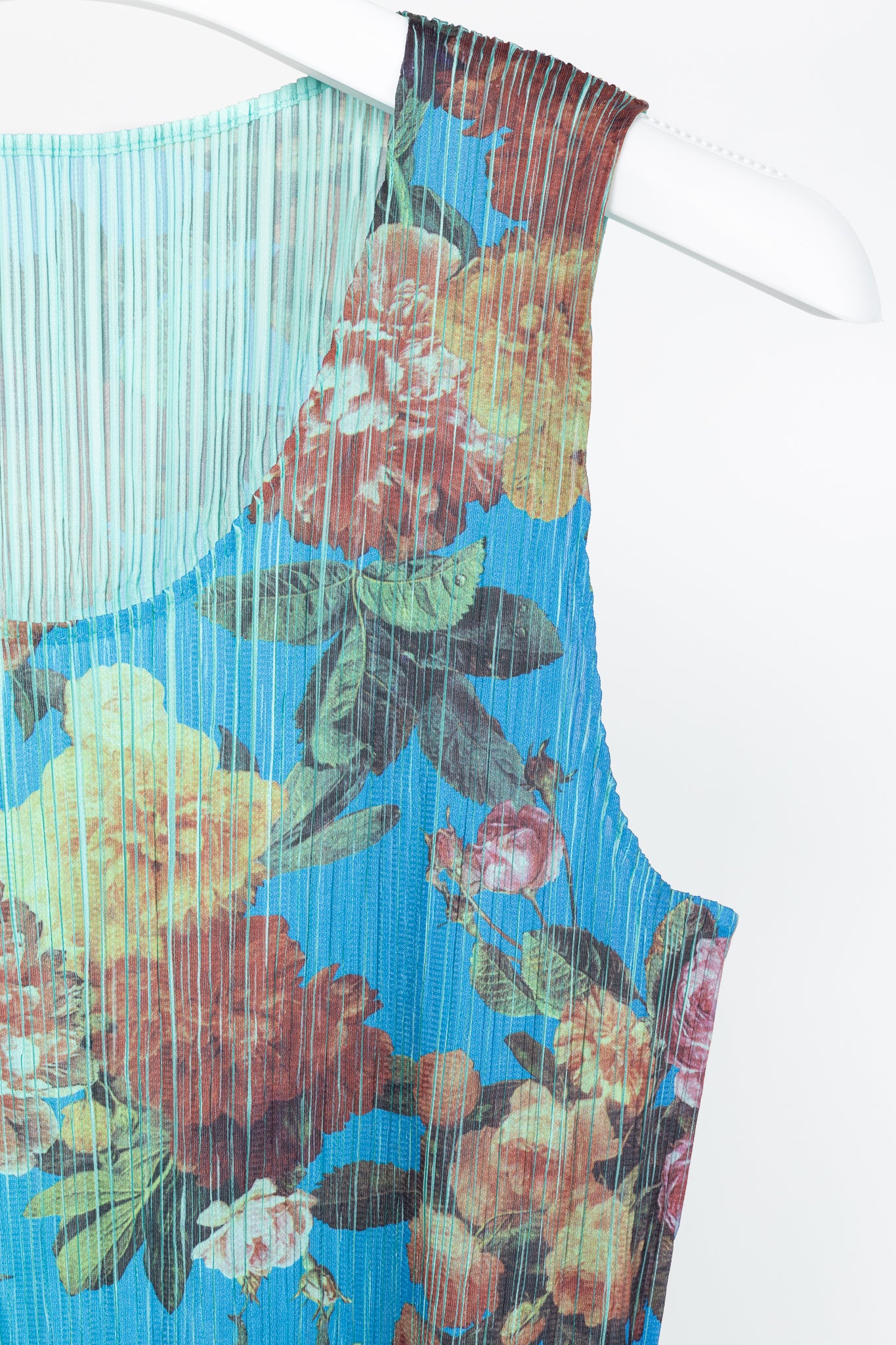Pleats Please Issey Miyake AW94 Blue Floral Tank