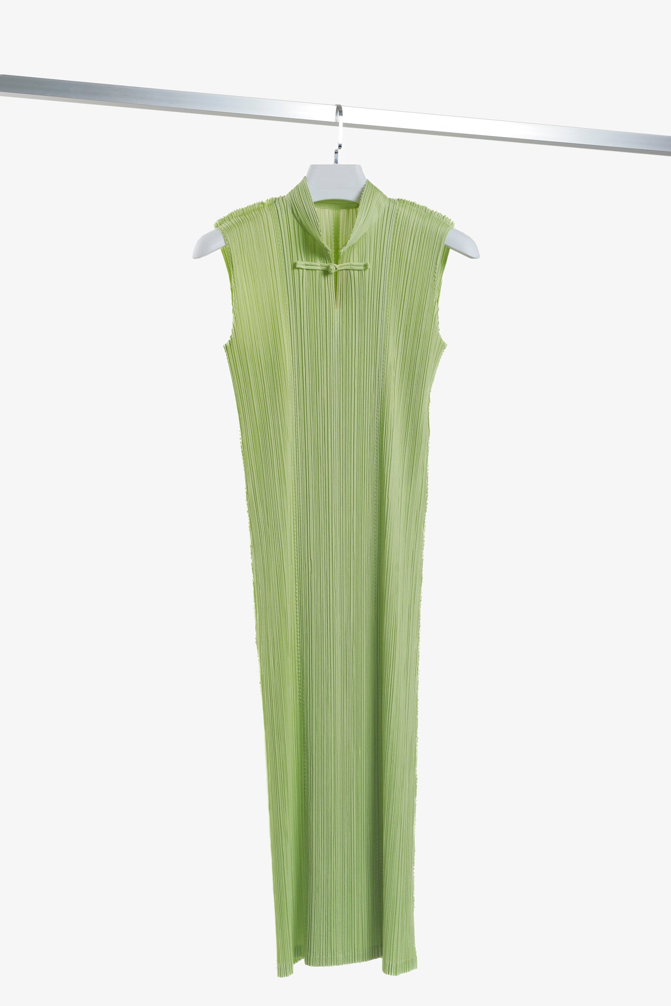 Pleats Please Issey Miyake Pale Green Mandarin Collar Dress