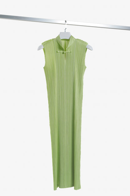 Pleats Please Issey Miyake Pale Green Mandarin Collar Dress