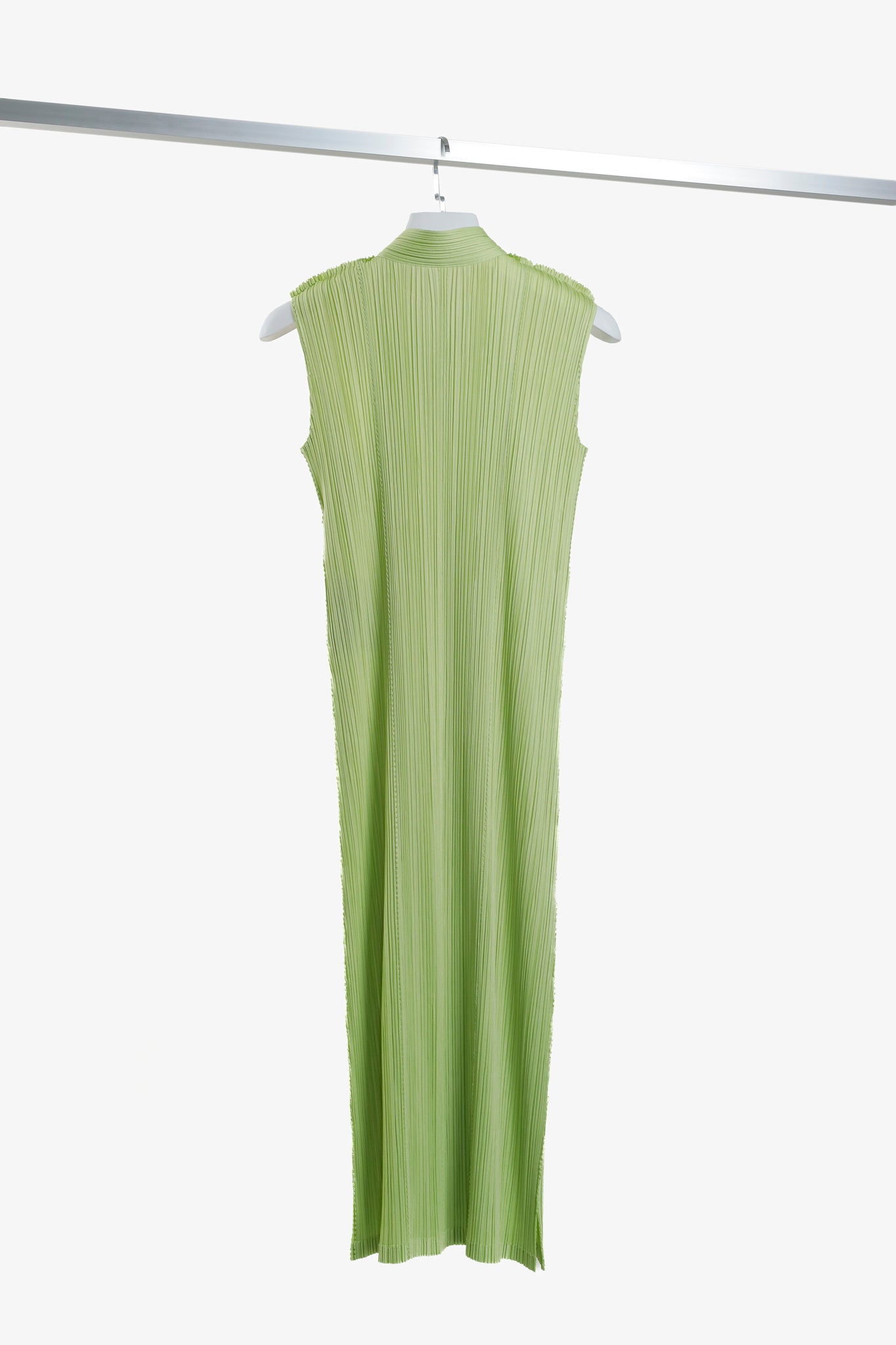 Pleats Please Issey Miyake Pale Green Mandarin Collar Dress