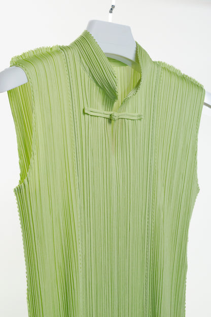 Pleats Please Issey Miyake Pale Green Mandarin Collar Dress