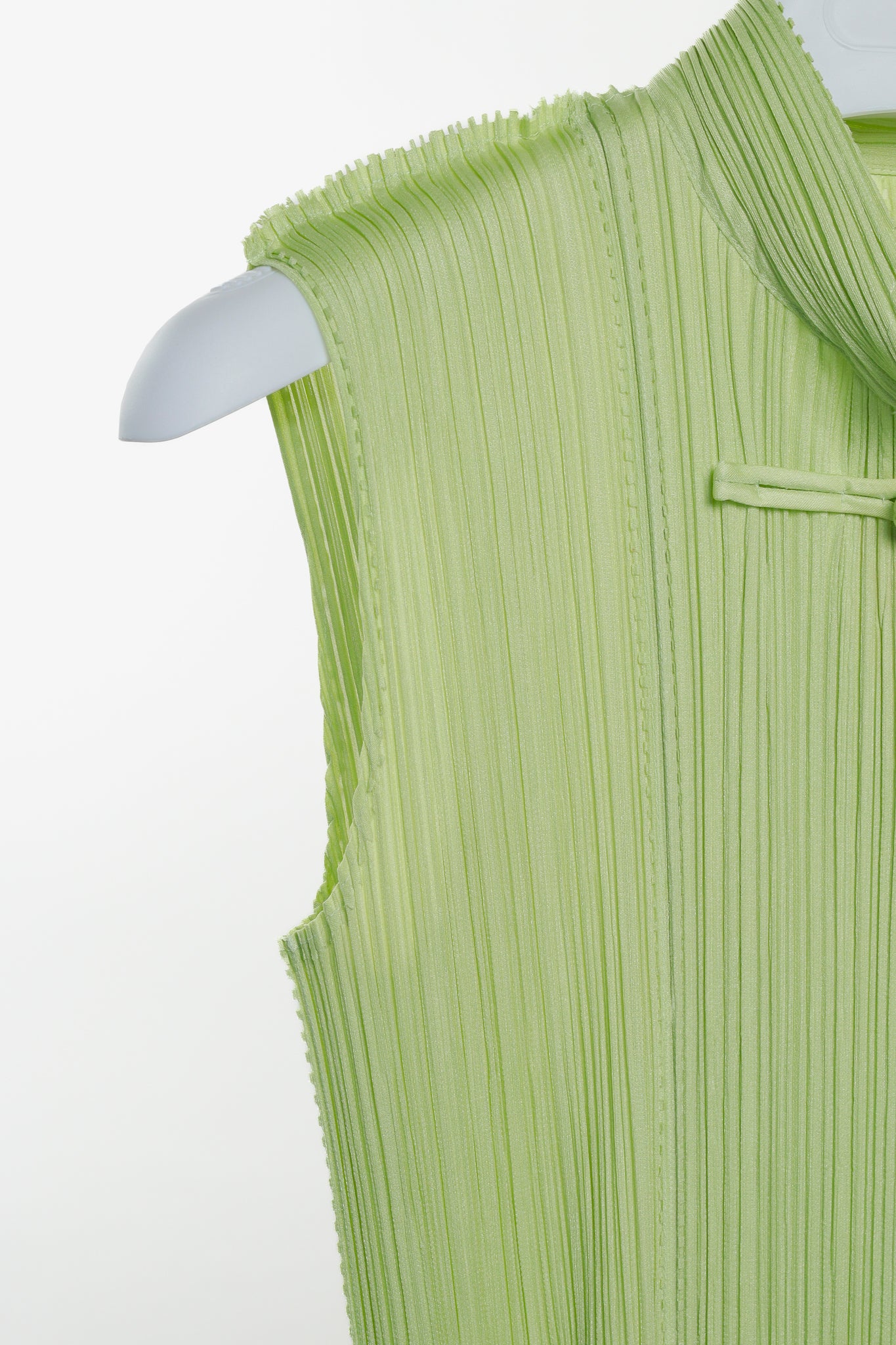 Pleats Please Issey Miyake Pale Green Mandarin Collar Dress