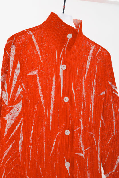 Issey Miyake Archival Red White Crinkle Texture Jacket