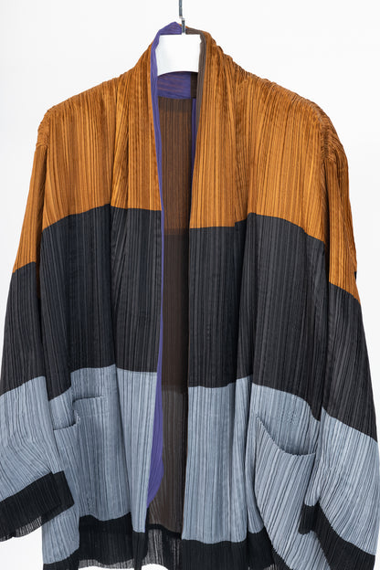 Issey Miyake SS1993 Reversible Multicolour Striped Pleated Open-Front Jacket