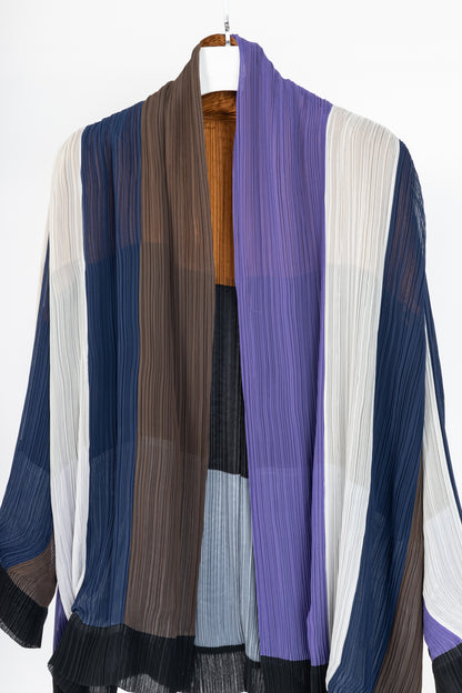 Issey Miyake SS1993 Reversible Multicolour Striped Pleated Open-Front Jacket