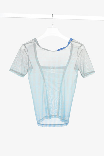 Issey Miyake Blue Printed Sheer Mesh Top