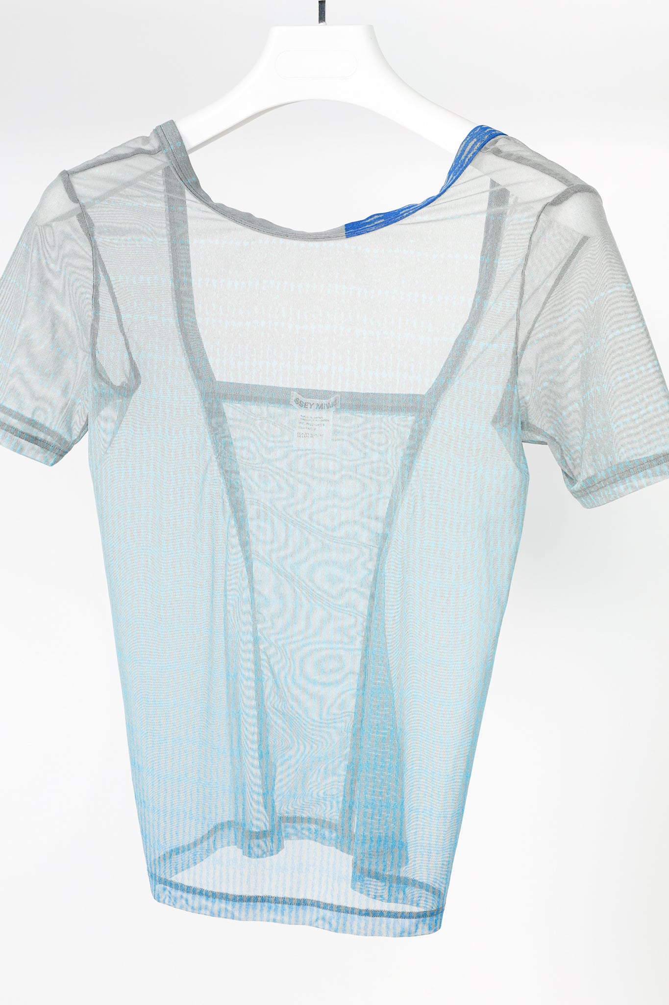 Issey Miyake Blue Printed Sheer Mesh Top