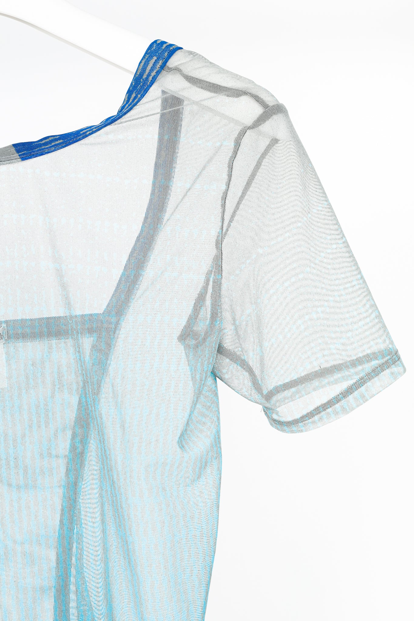 Issey Miyake Blue Printed Sheer Mesh Top