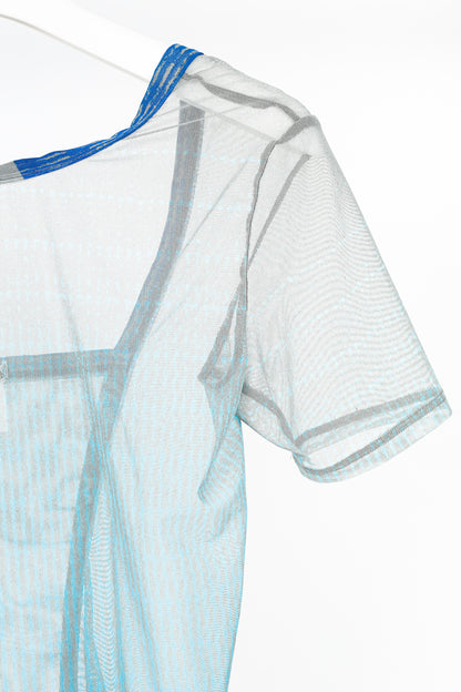 Issey Miyake Blue Printed Sheer Mesh Top