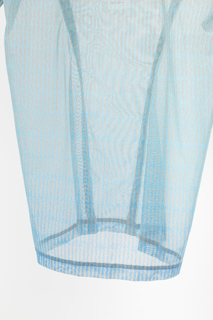 Issey Miyake Blue Printed Sheer Mesh Top