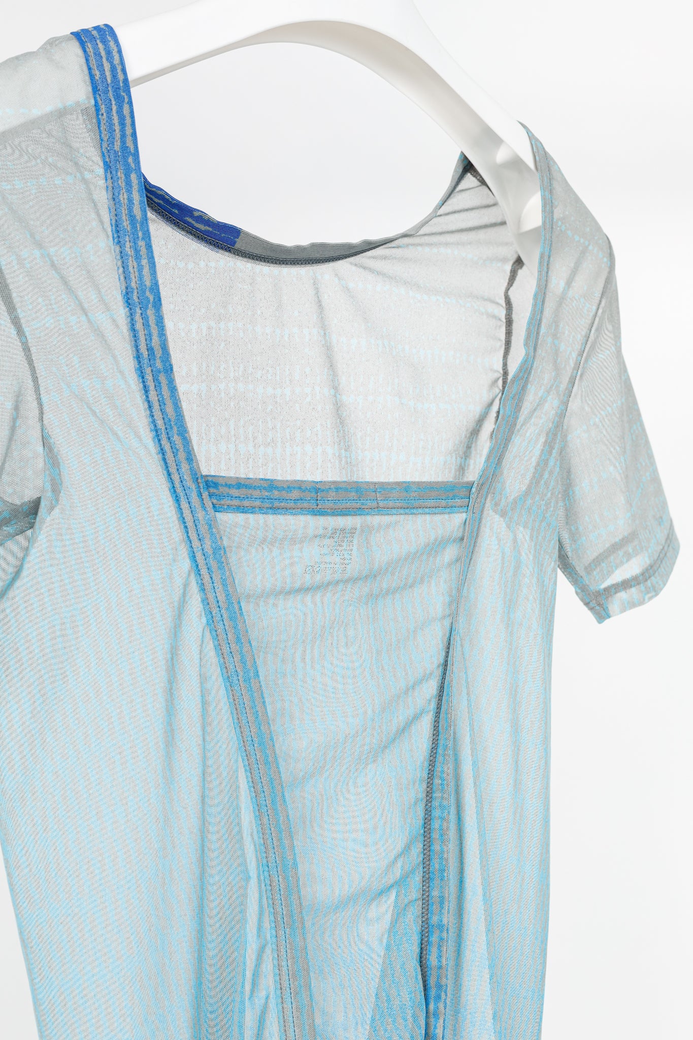 Issey Miyake Blue Printed Sheer Mesh Top