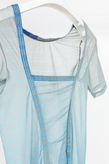 Issey Miyake Blue Printed Sheer Mesh Top