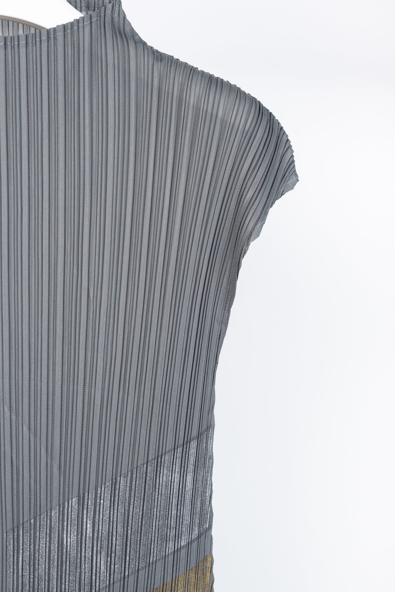 Grey Accordion-Pleated Metallic-Stripe Maxi Dress