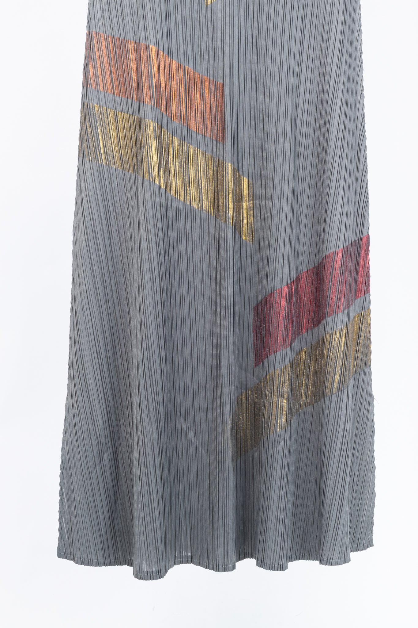 Grey Accordion-Pleated Metallic-Stripe Maxi Dress