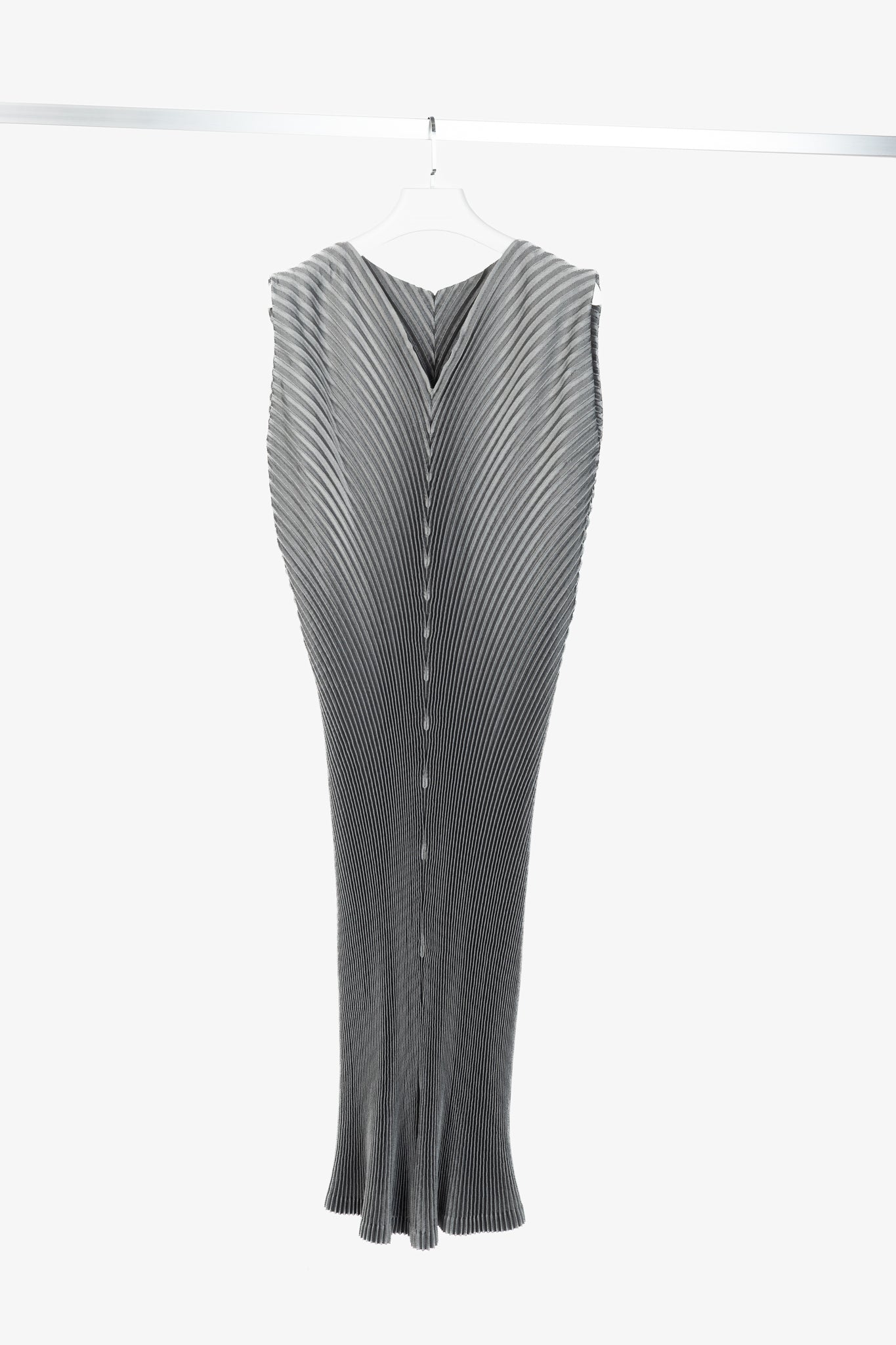 Issey Miyake Metallic Silver Pleated Sleeveless Maxi Dress