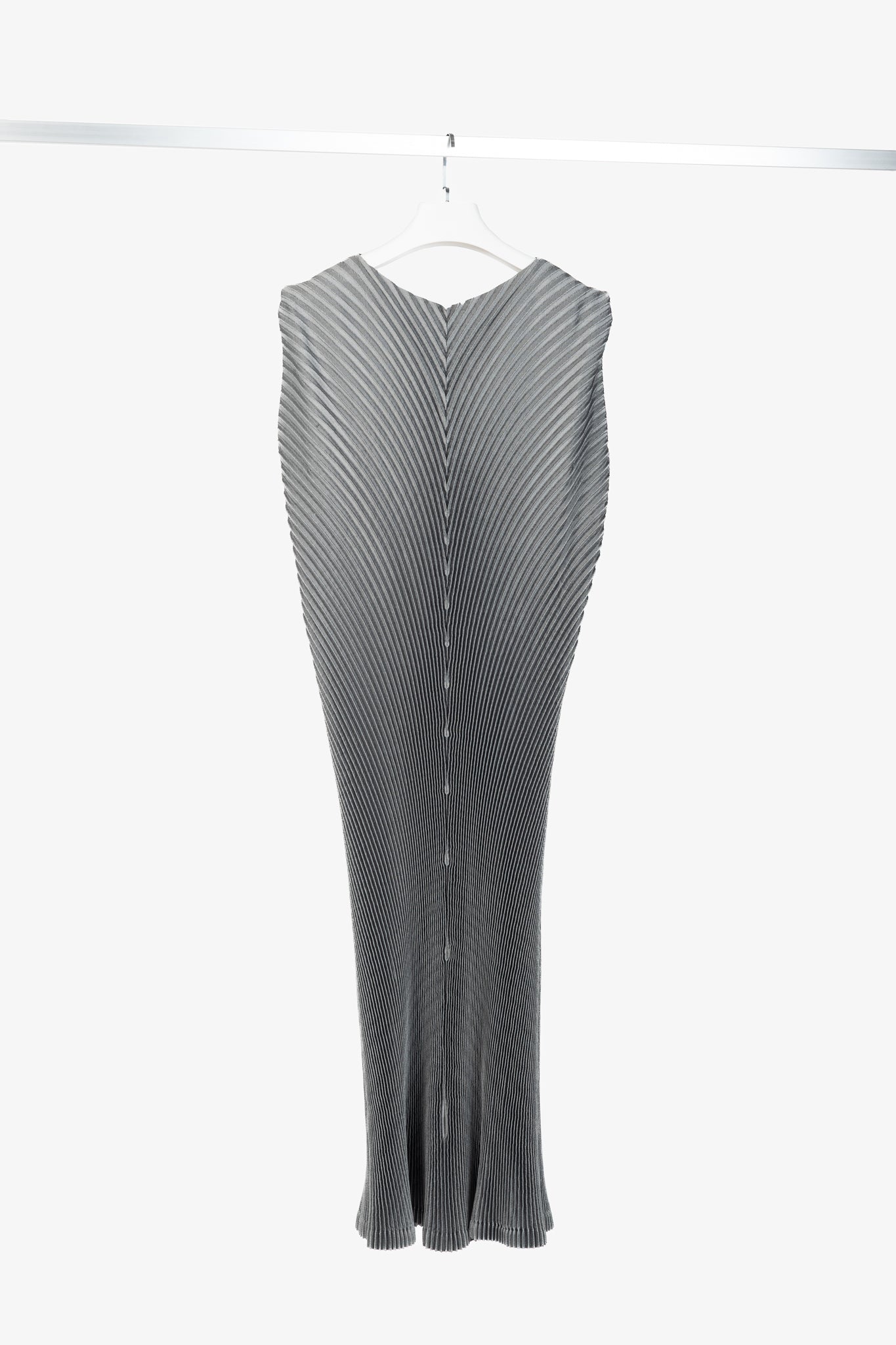 Issey Miyake Metallic Silver Pleated Sleeveless Maxi Dress