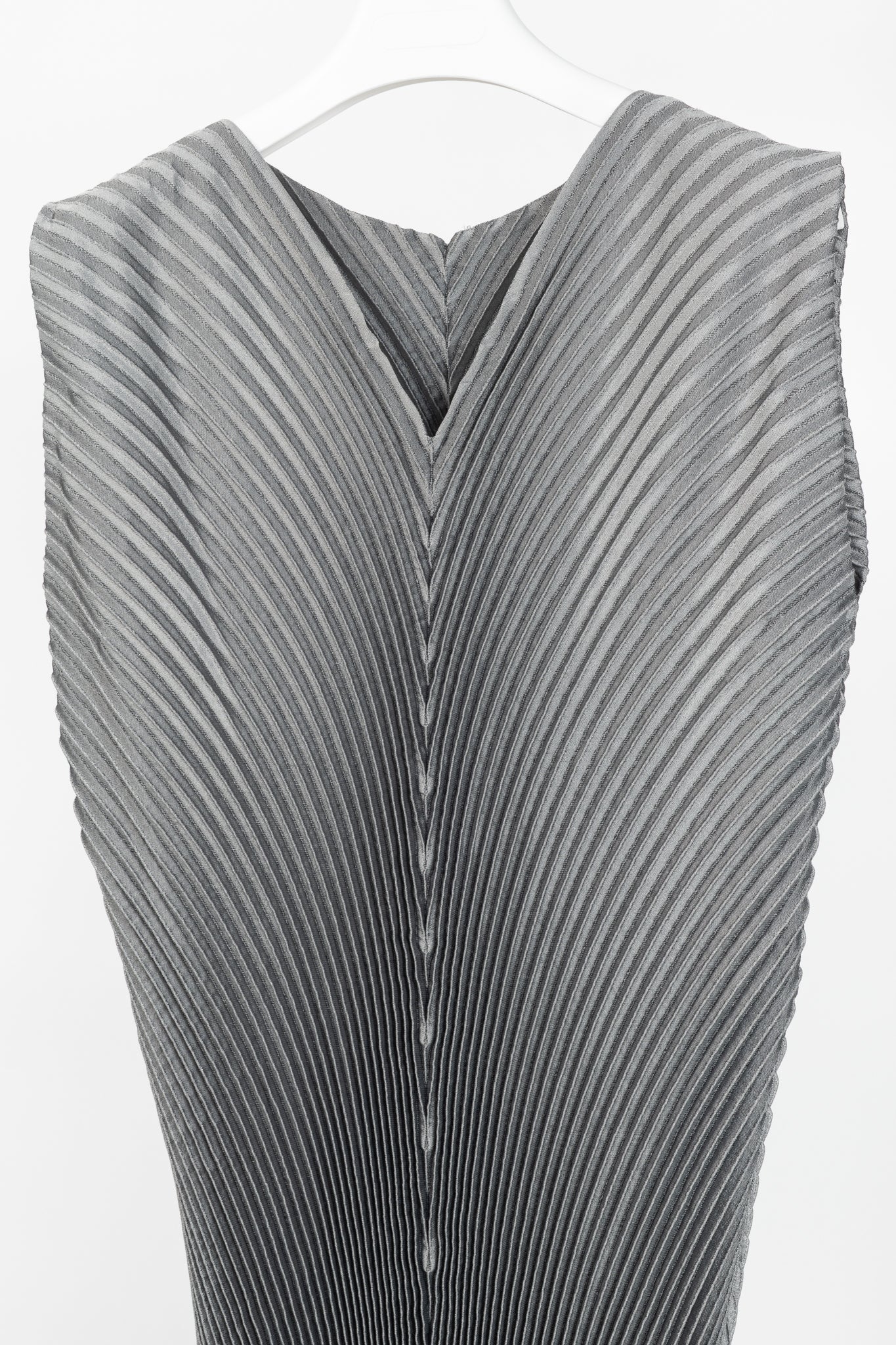 Issey Miyake Metallic Silver Pleated Sleeveless Maxi Dress