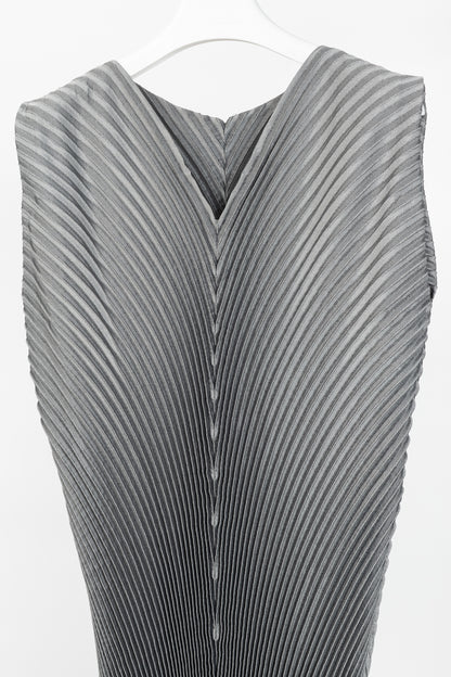 Issey Miyake Metallic Silver Pleated Sleeveless Maxi Dress