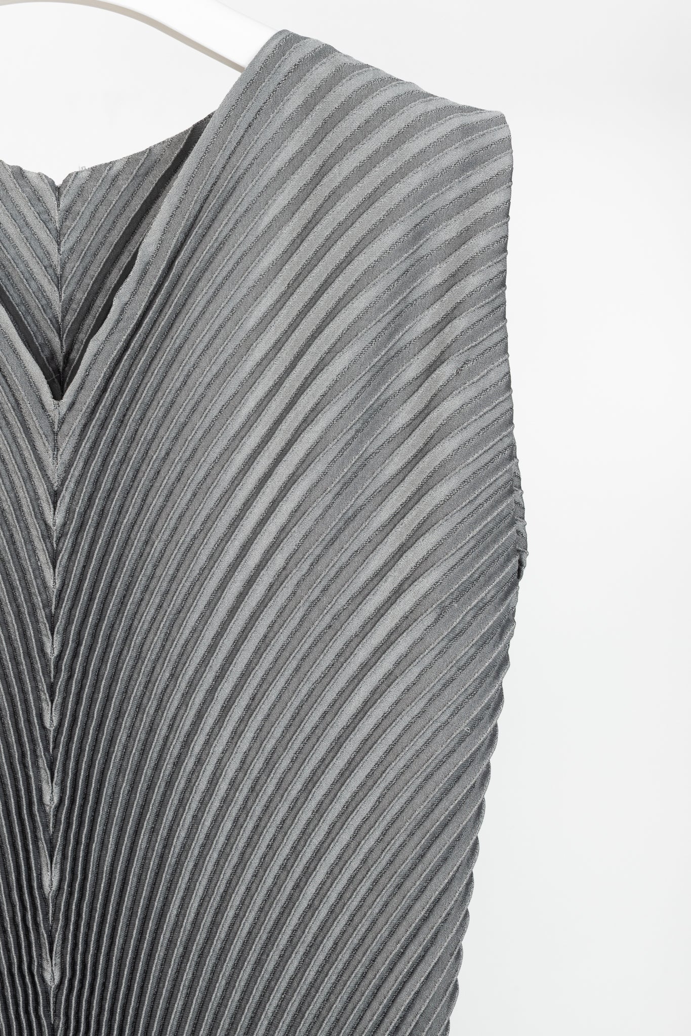 Issey Miyake Metallic Silver Pleated Sleeveless Maxi Dress