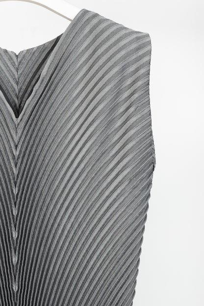 Issey Miyake Metallic Silver Pleated Sleeveless Maxi Dress