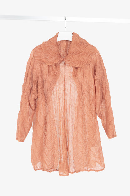 Issey Miyake Fete Terracotta Architectual-Pleated Perforated-Face Jacket