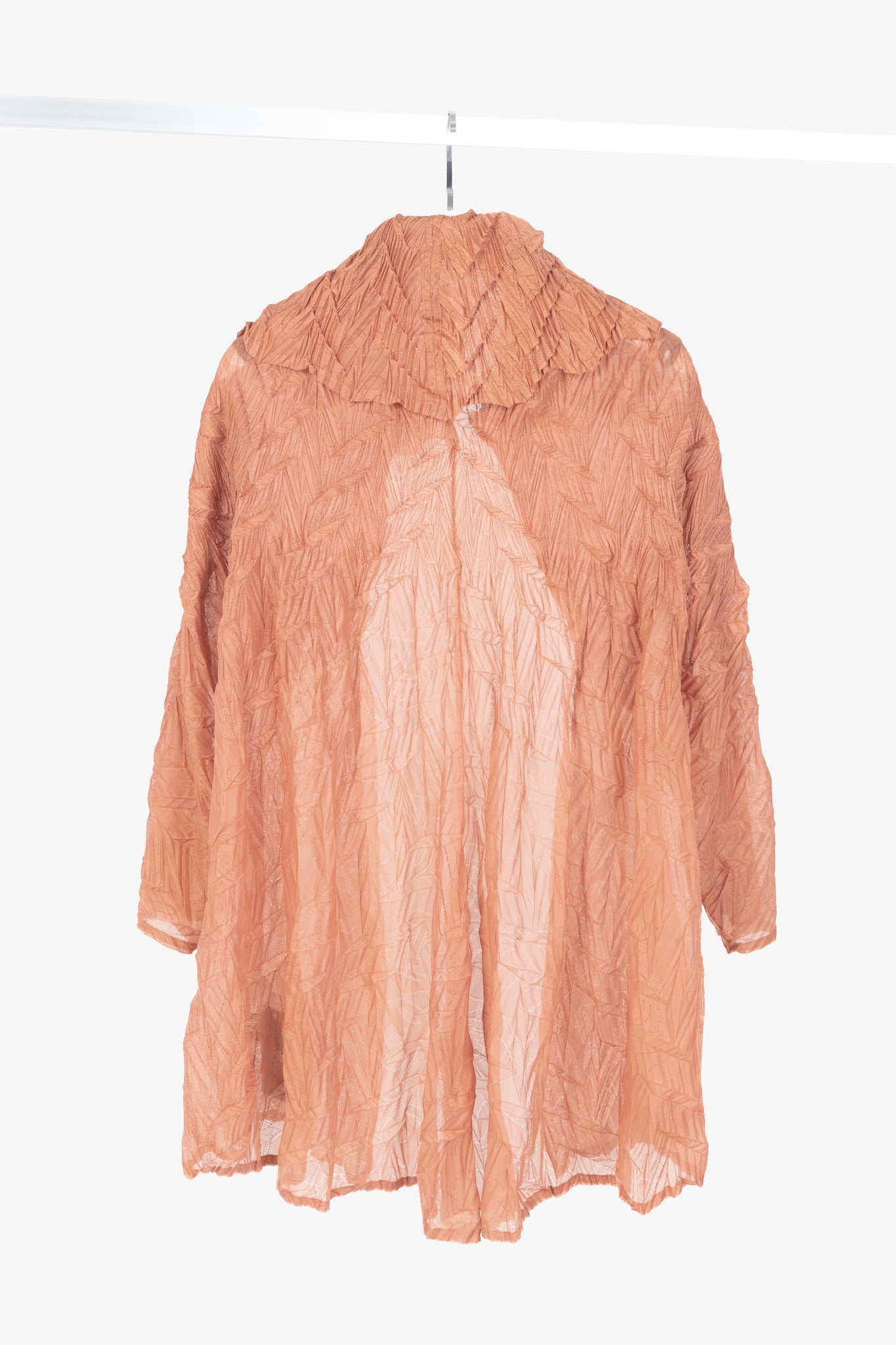 Issey Miyake Fete Terracotta Architectual-Pleated Perforated-Face Jacket