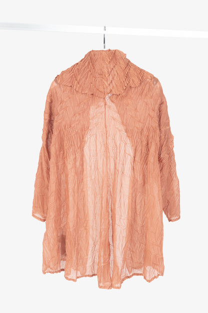 Issey Miyake Fete Terracotta Architectual-Pleated Perforated-Face Jacket