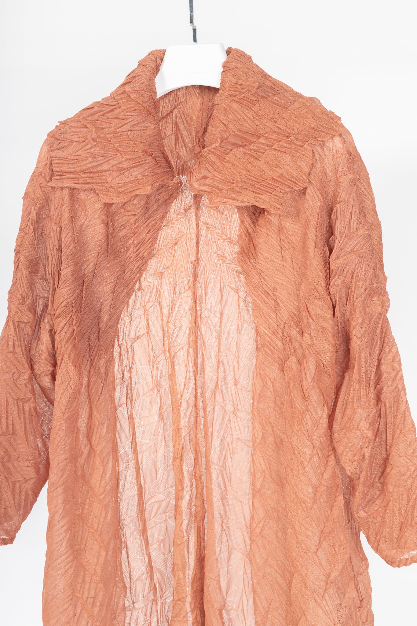 Issey Miyake Fete Terracotta Architectual-Pleated Perforated-Face Jacket
