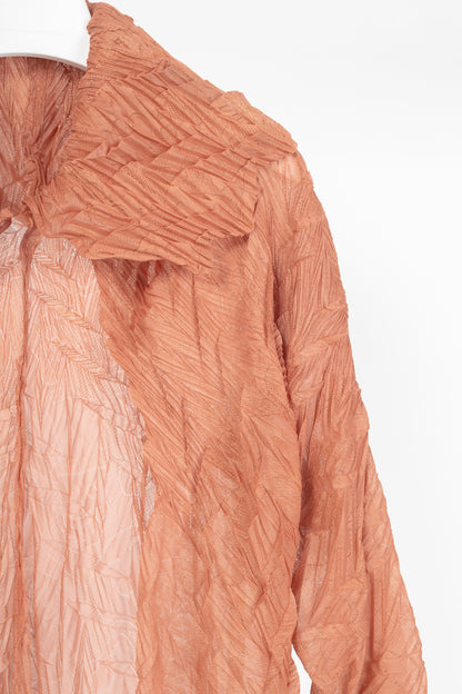 Issey Miyake Fete Terracotta Architectual-Pleated Perforated-Face Jacket