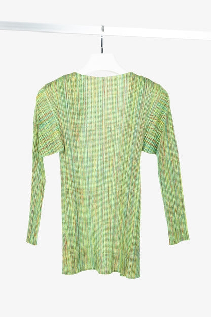 Pleats Please Issey Miyake Green Pixel-Print Open-Front Cardigan