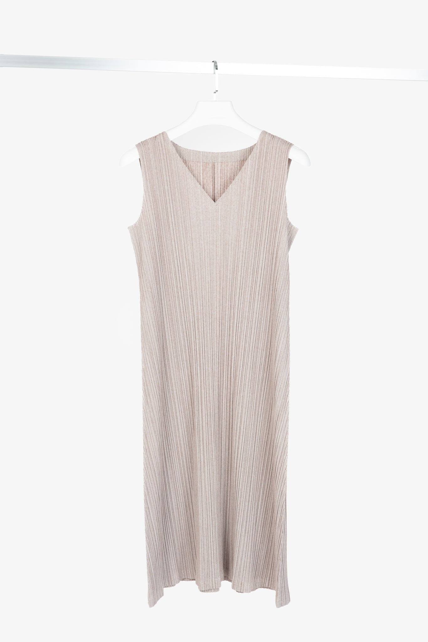 Pleats Please Issey Miyake Dusty Rose Herringbone-Print Midi Dress