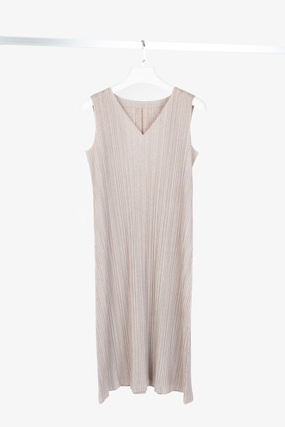 Pleats Please Issey Miyake Dusty Rose Herringbone-Print Midi Dress