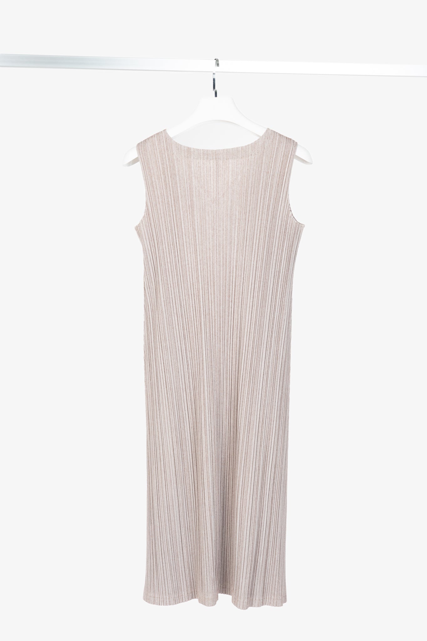 Pleats Please Issey Miyake Dusty Rose Herringbone-Print Midi Dress
