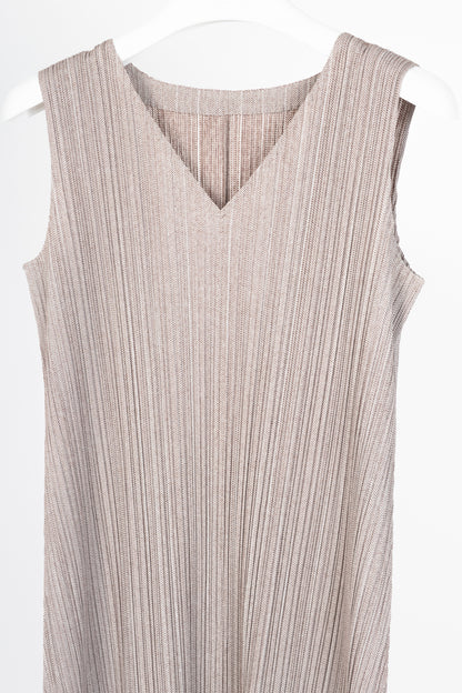 Pleats Please Issey Miyake Dusty Rose Herringbone-Print Midi Dress