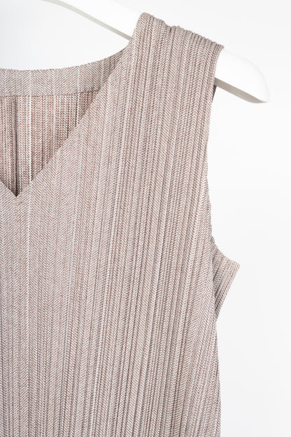 Pleats Please Issey Miyake Dusty Rose Herringbone-Print Midi Dress