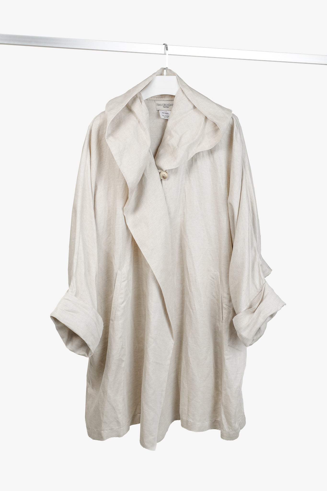 Ivan Grundahl Beige Linen Oversized Hooded Coat