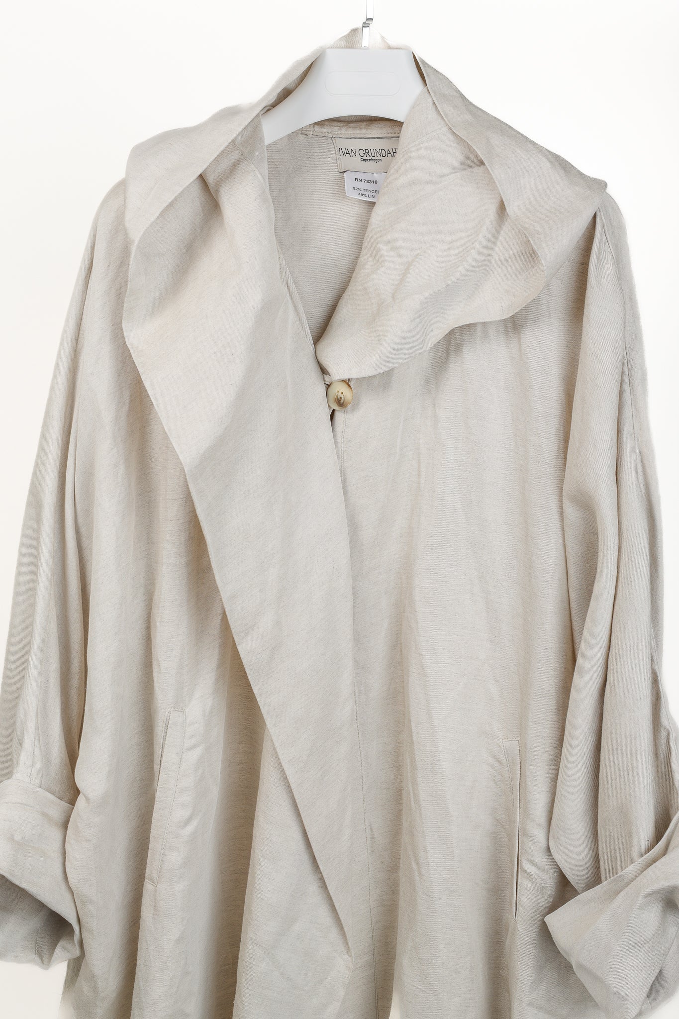 Ivan Grundahl Beige Linen Oversized Hooded Coat