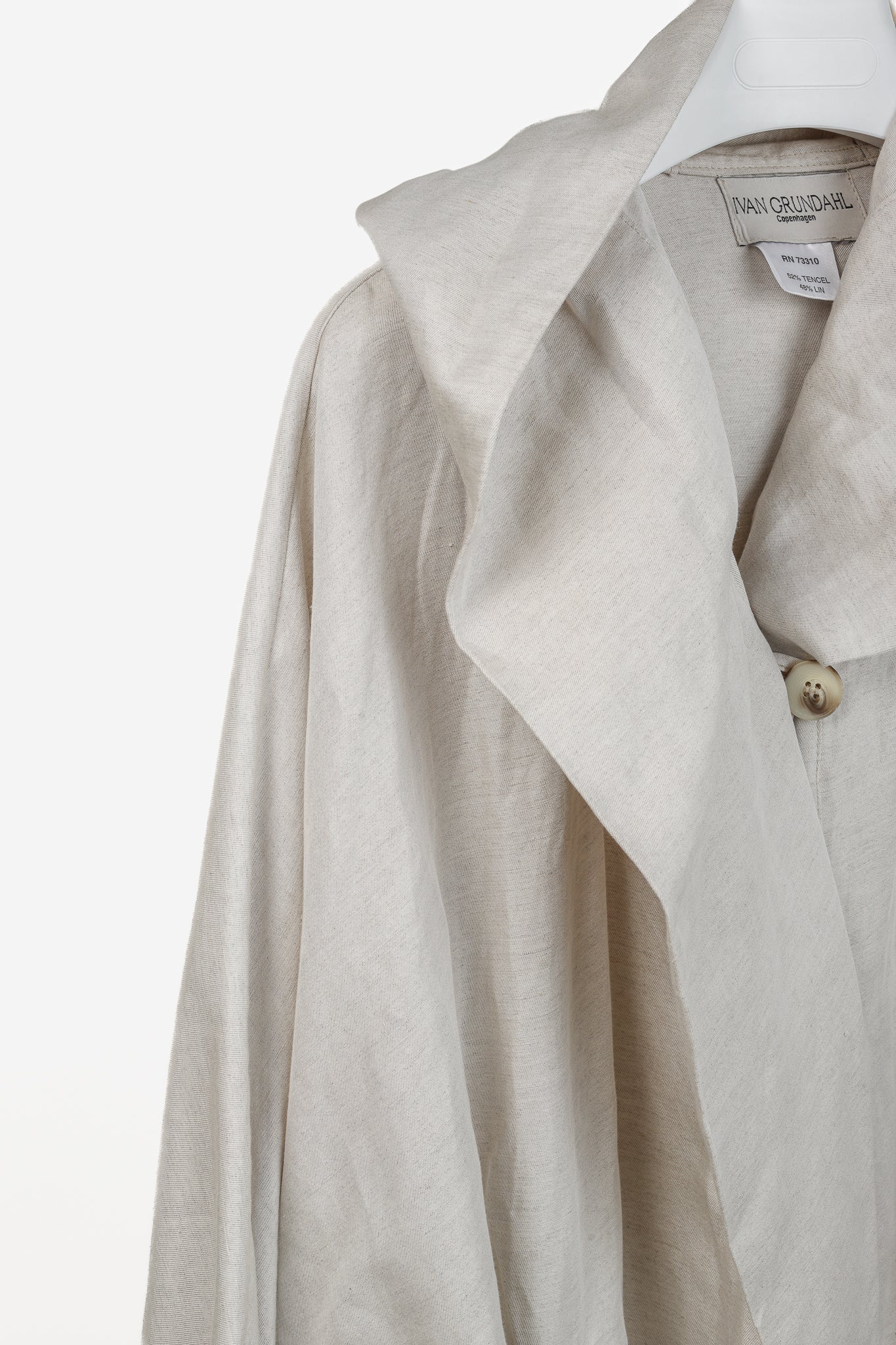 Ivan Grundahl Beige Linen Oversized Hooded Coat