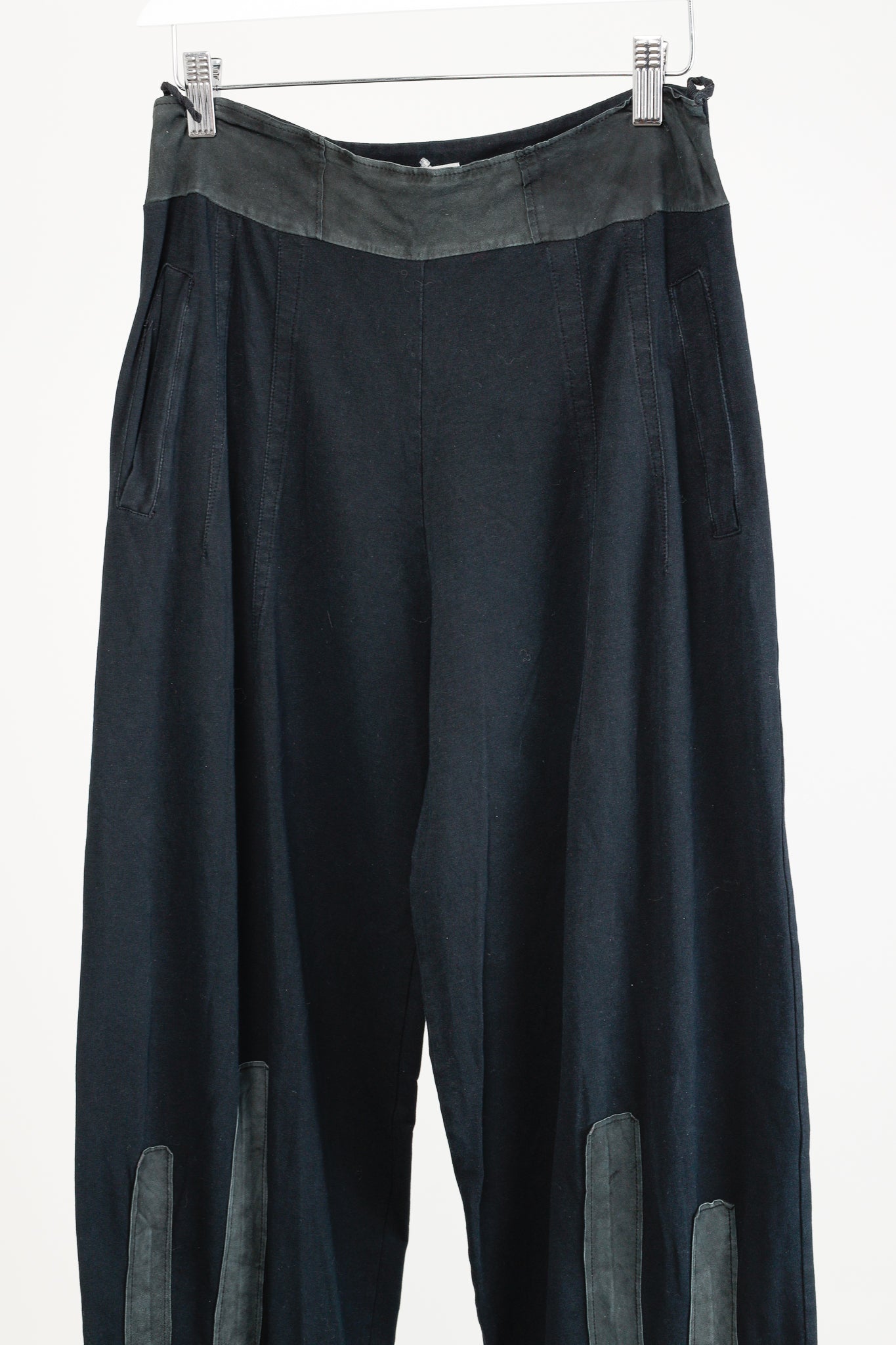 Ivan Grundahl Black-Jersey Suede-Trim Wide Tapered-Leg Pants