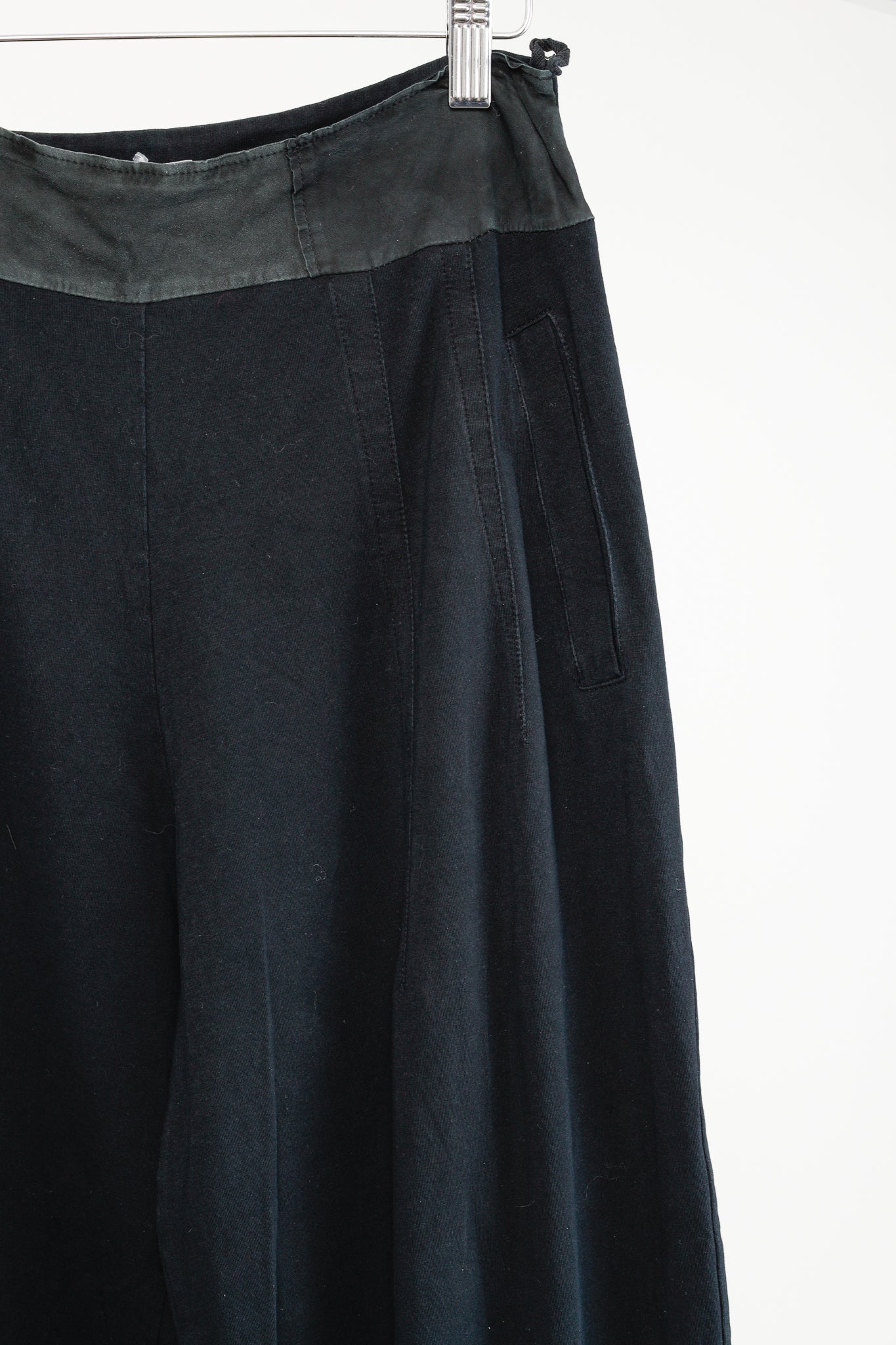 Ivan Grundahl Black-Jersey Suede-Trim Wide Tapered-Leg Pants