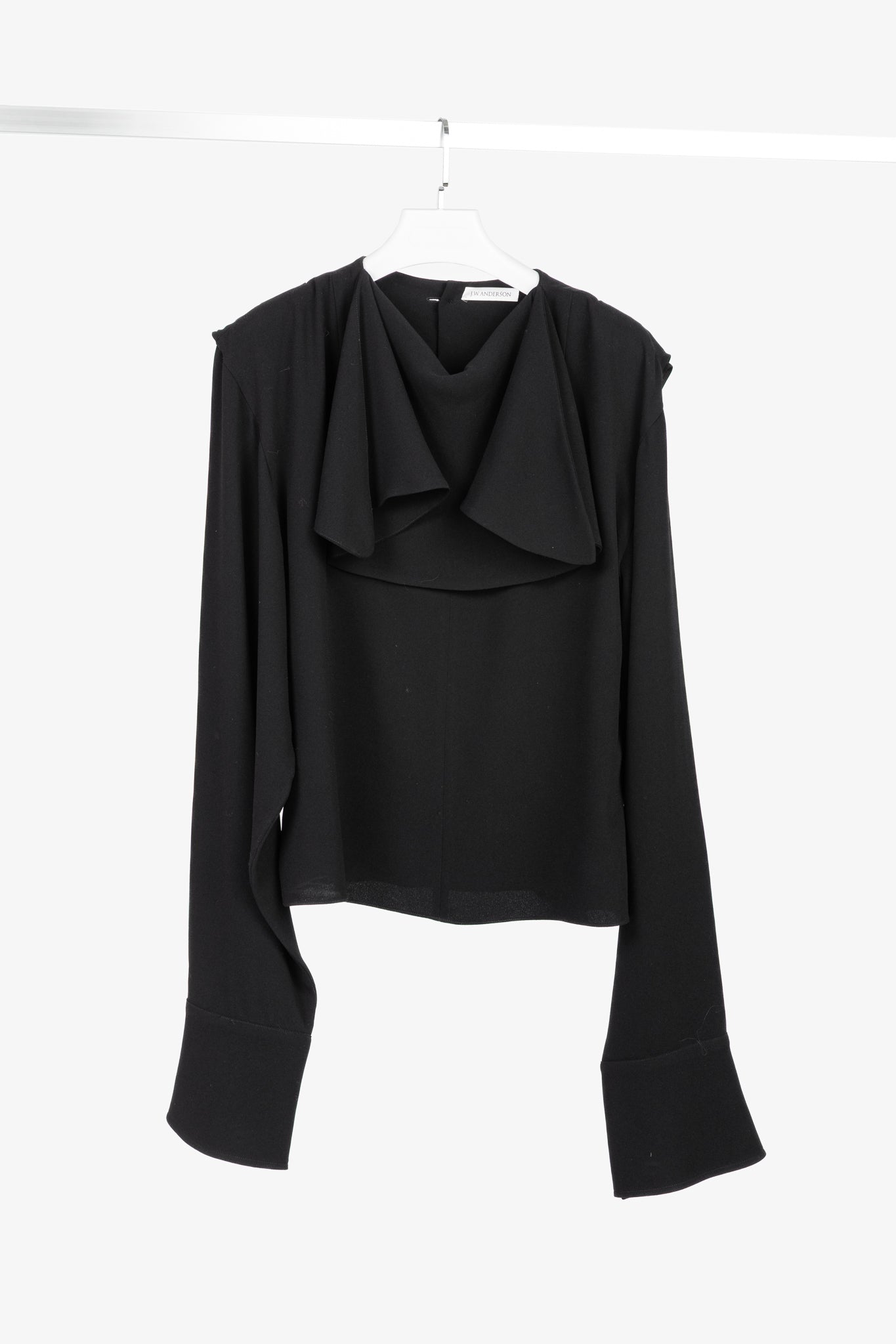J.W. Anderson PF/16 Black Crepe Draped-Neck Long-Sleeve Blouse